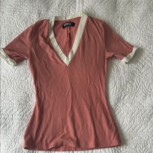 Reformation Women's V-Neck Top - Pink with white